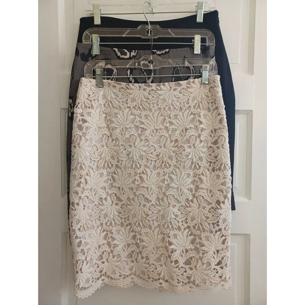 Ann Taylor set/3 straight skirts sz 6 career special occasion neutral classic - Picture 1 of 12